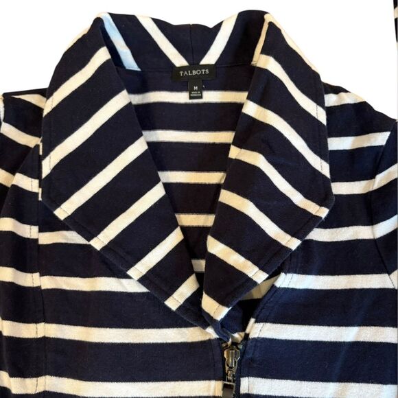 Talbots Full Zip Sweater Jacket Navy White Stripes Cotton Womens Size Medium - Picture 4 of 10